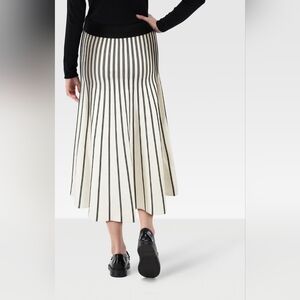 Maje Black and White Striped A-Line Skirt
